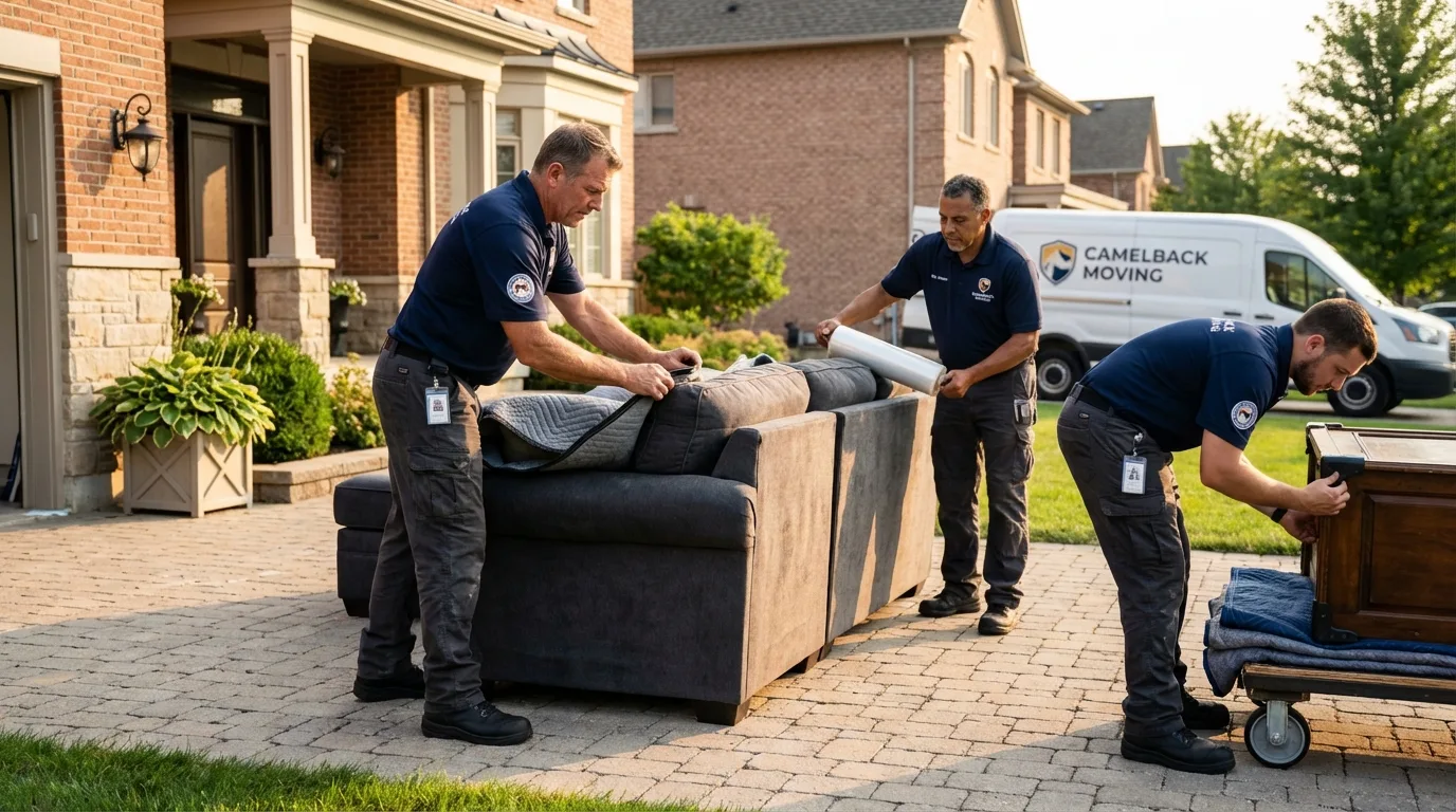 Large estate moving crew wrapping furniture in Northridge, CA