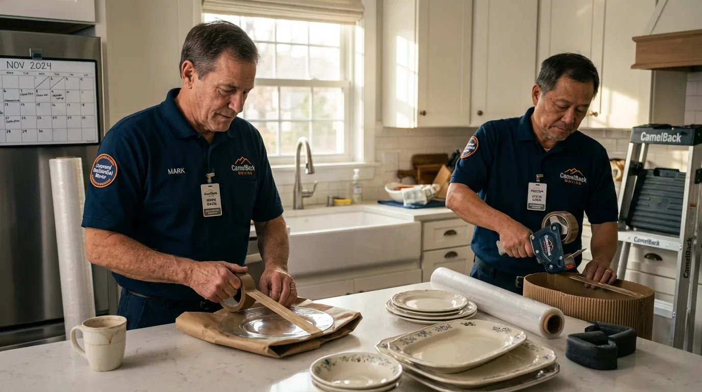 Professional crew packing kitchen dishware in Northridge, CA